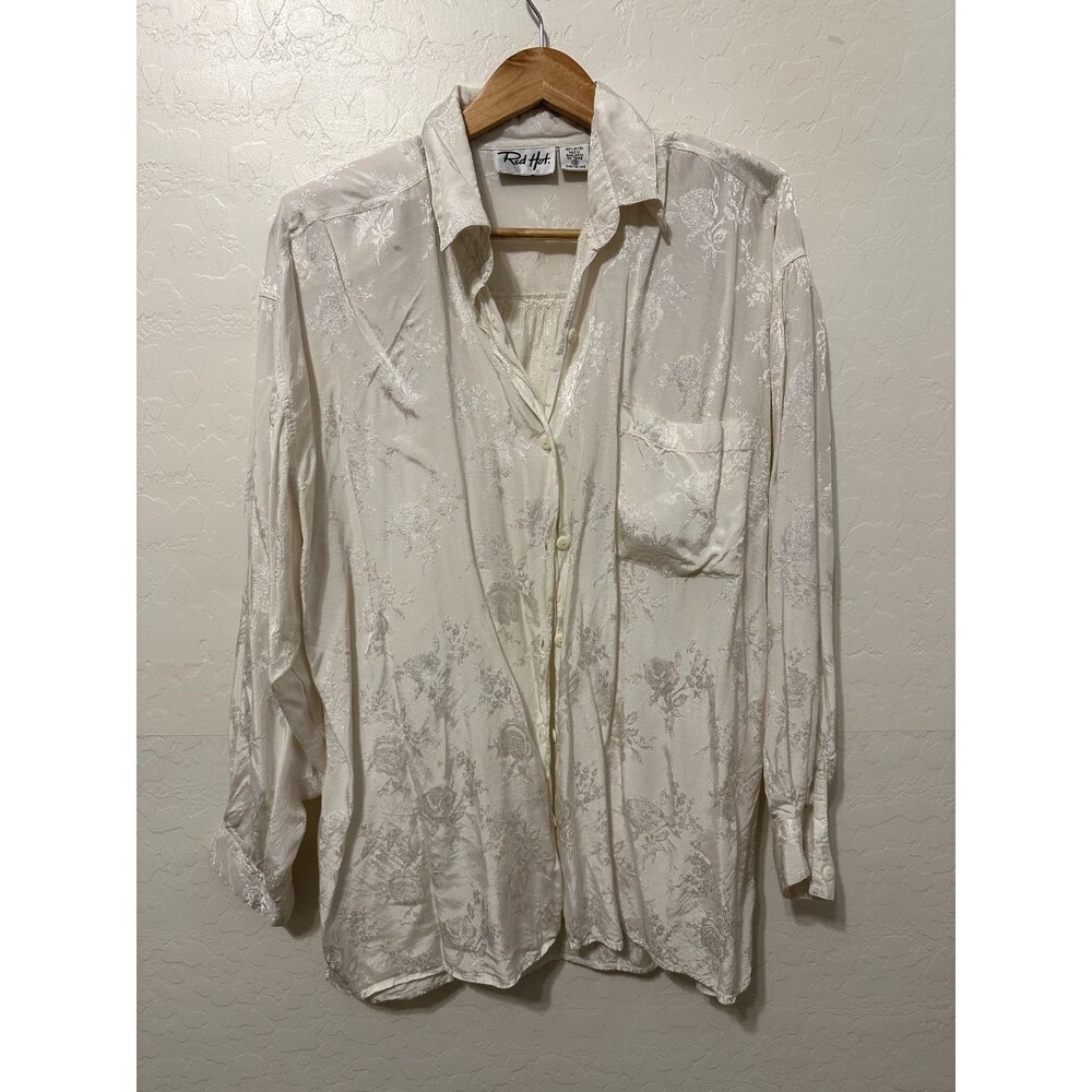 Red Hot Womans Vintage Floral Button Up Top Size 18 Old Money Quiet‎ Luxury